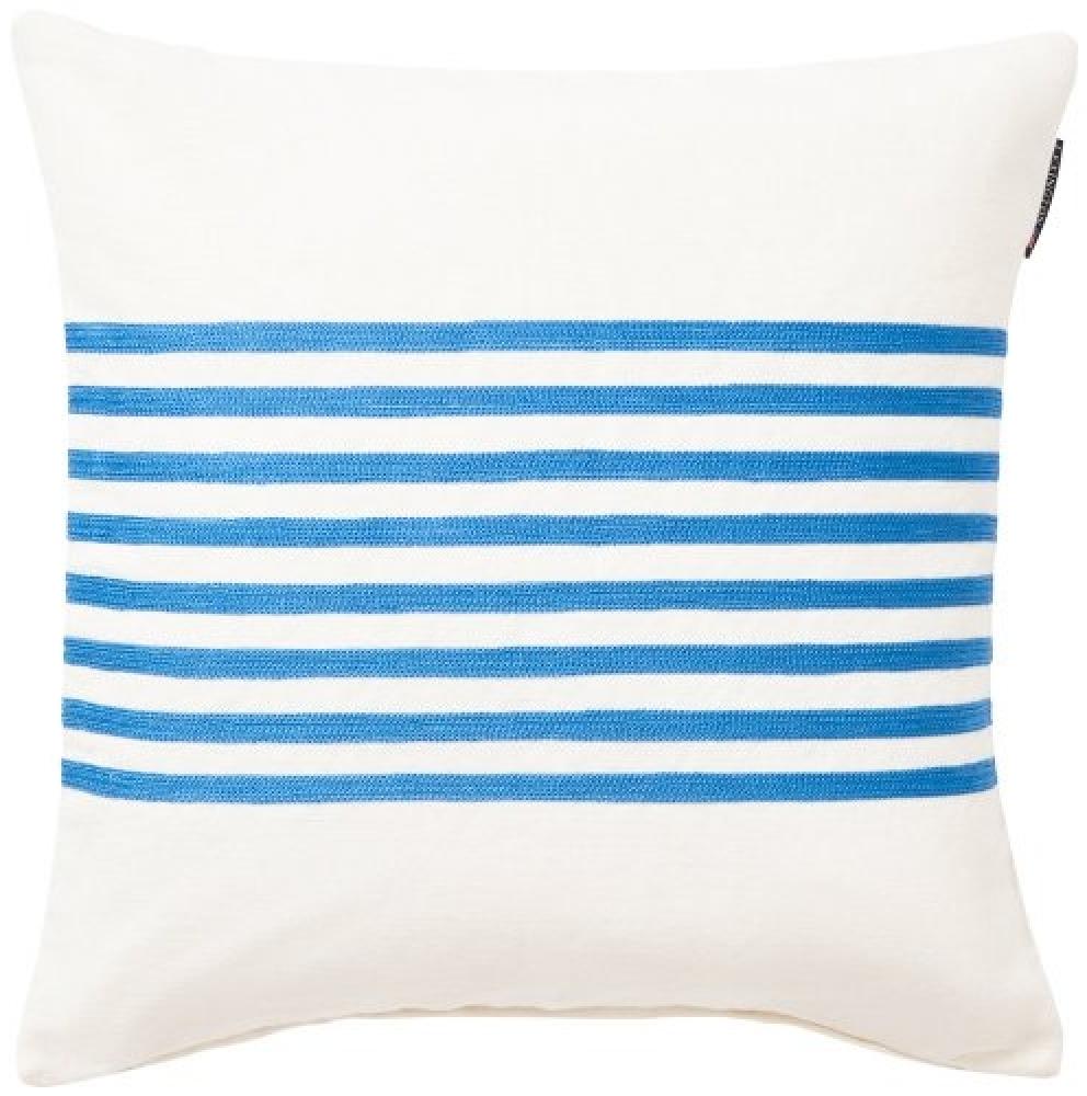 LEXINGTON Kissen Embroidery Center Striped Linen-Cotton White-Blue (50x50cm) 12414109-1069-SH25 Bild 1