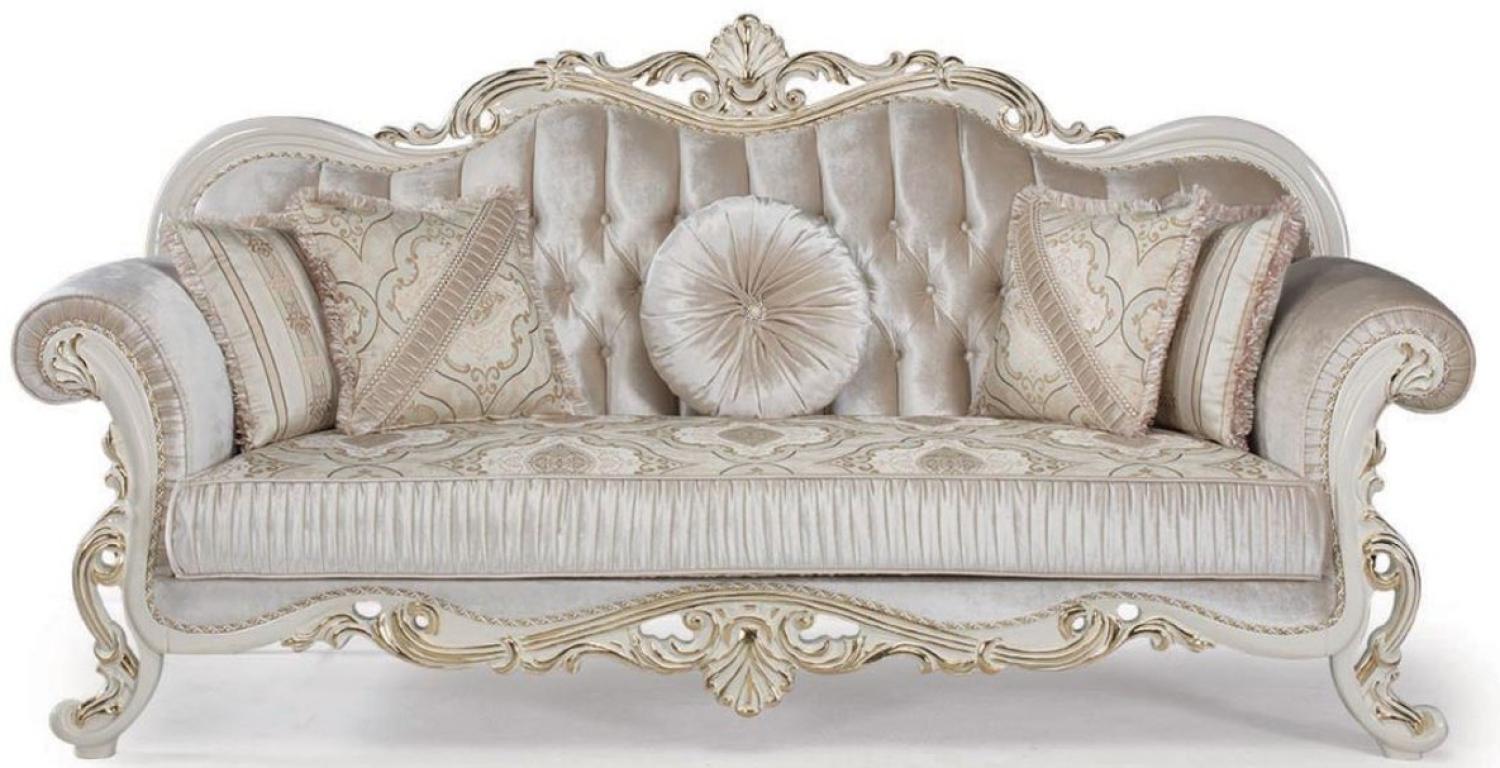 Casa Padrino Luxus Barock Sofa Mehrfarbig / Weiß / Gold 227 x 90 x H. 118 cm - Wohnzimmer Sofa mit dekorativen Kissen Bild 1