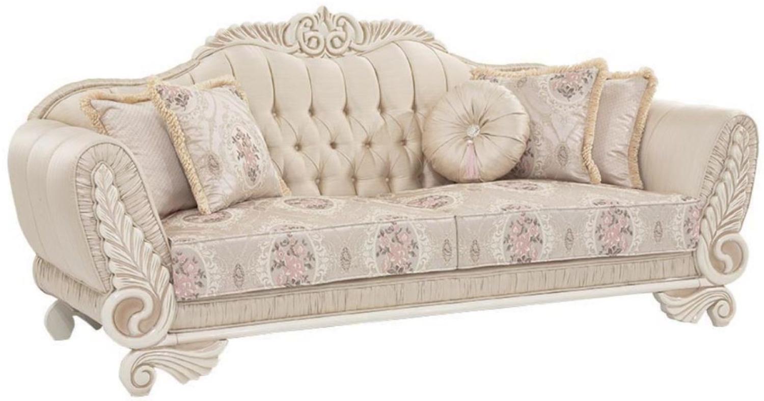 Casa Padrino Luxus Barock Sofa Beige / Creme / Rosa 227 x 87 x H. 107 cm - Wohnzimmer Sofa mit dekorativen Kissen Bild 1