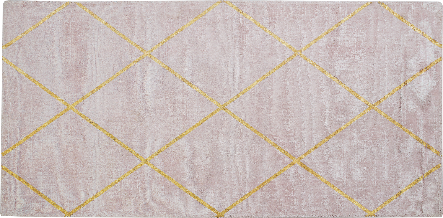 Teppich rosa / gold 80 x 150 cm kariertes Muster Kurzflor ATIKE Bild 1