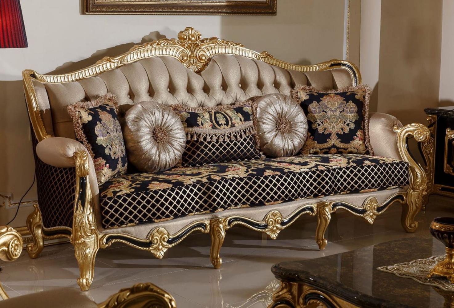 Casa Padrino Luxus Barock Sofa Gold / Schwarz / Mehrfarbig / Gold - Prunkvolles Wohnzimmer Sofa mit elegantem Muster - Barock Wohnzimmer Möbel Bild 1