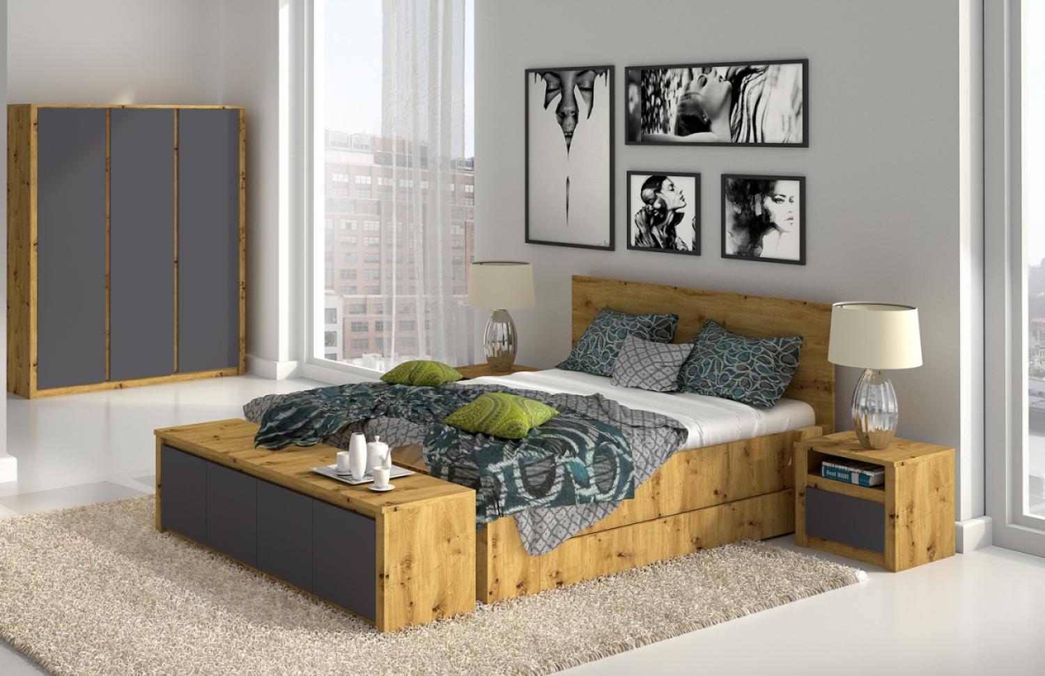 Schlafzimmer-Set "Malta" Doppelbett 7-teillig grifflos artisan eiche grau Bild 1