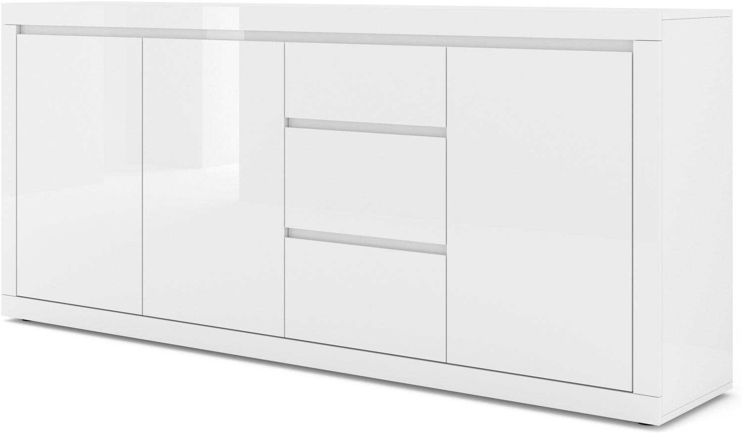 Domando Sideboard Numana M3 Modern Breite 195cm, Hochglanz, schicke Rahmenoptik, Soft-Close (Türen) in Weiß Matt und Weiß Hochglanz Bild 1