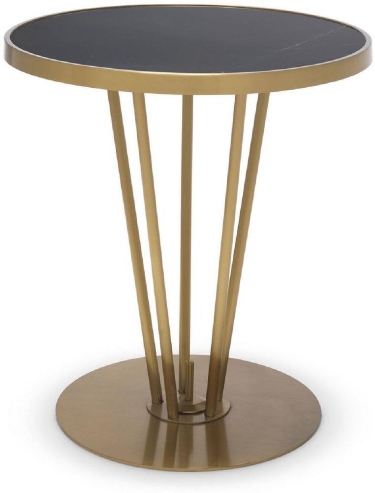 Casa Padrino Luxus Beistelltisch Messingfarben / Schwarz Ø 49,5 x H. 54 cm - Runder Edelstahl Tisch mit geschliffener Marmorplatte - Wohnzimmer Möbel - Luxus Möbel Bild 1
