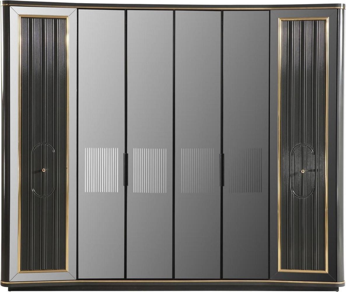 Casa Padrino Luxus Art Deco Schlafzimmerschrank Grau / Gold 265 x 67 x H. 220 cm - Edler Massivholz Kleiderschrank mit 6 verspiegelten Türen - Schlafzimmer Möbel - Luxus Qualität Bild 1