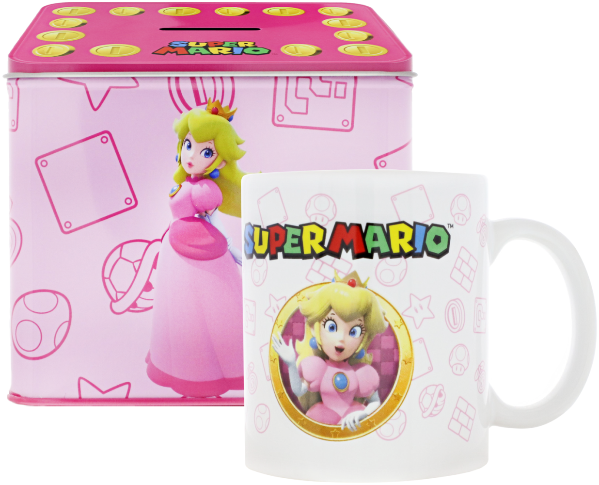 Nintendo Prinzessin Peach Von Super Mario Tasse Cup Becher mit Spardose Münzbox 9x13x11cm Bild 1