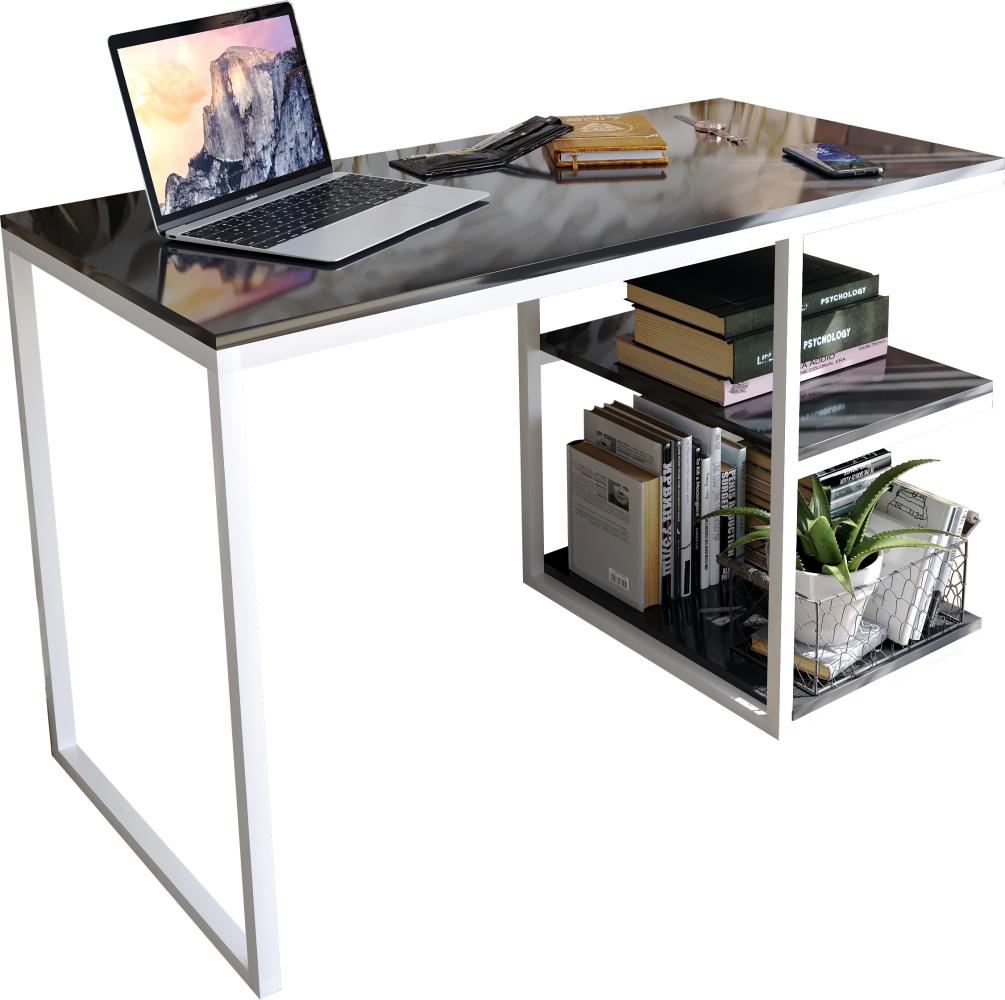 Domando Schreibtisch Capoliveri Modern für Büro Breite 120cm, Metallgestell pulverbeschichtet in Weiß und Schwarz Hochglanz Bild 1