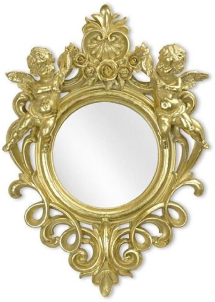 Casa Padrino Barock Spiegel Gold 35,8 x H. 51 cm - Antik Stil Wandspiegel mit dekorativen Engelsfiguren - Wohnzimmer Spiegel - Garderoben Spiegel - Barock Möbel Bild 1