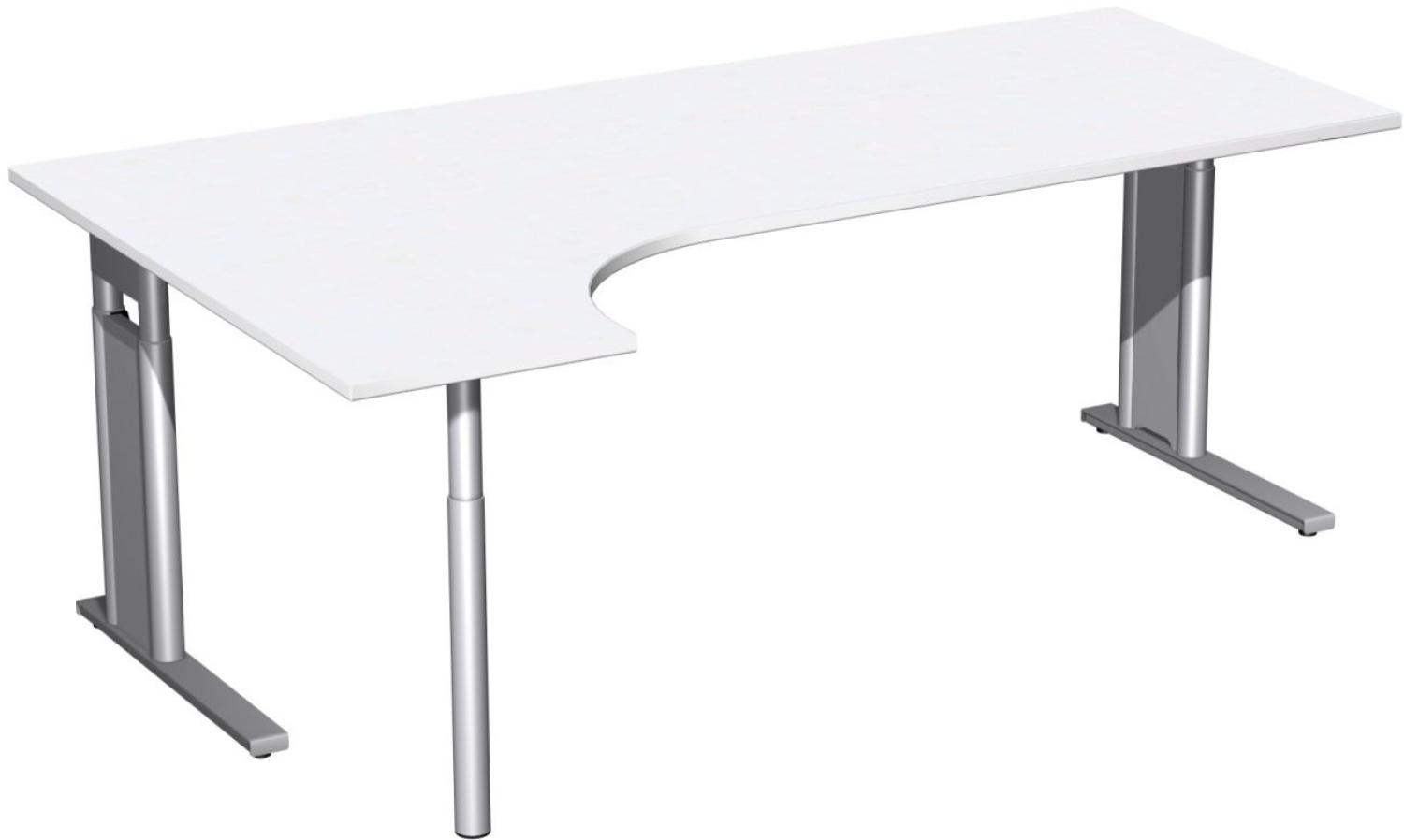PC-Schreibtisch links, höhenverstellbar, 200x120cm, Weiß / Silber Bild 1