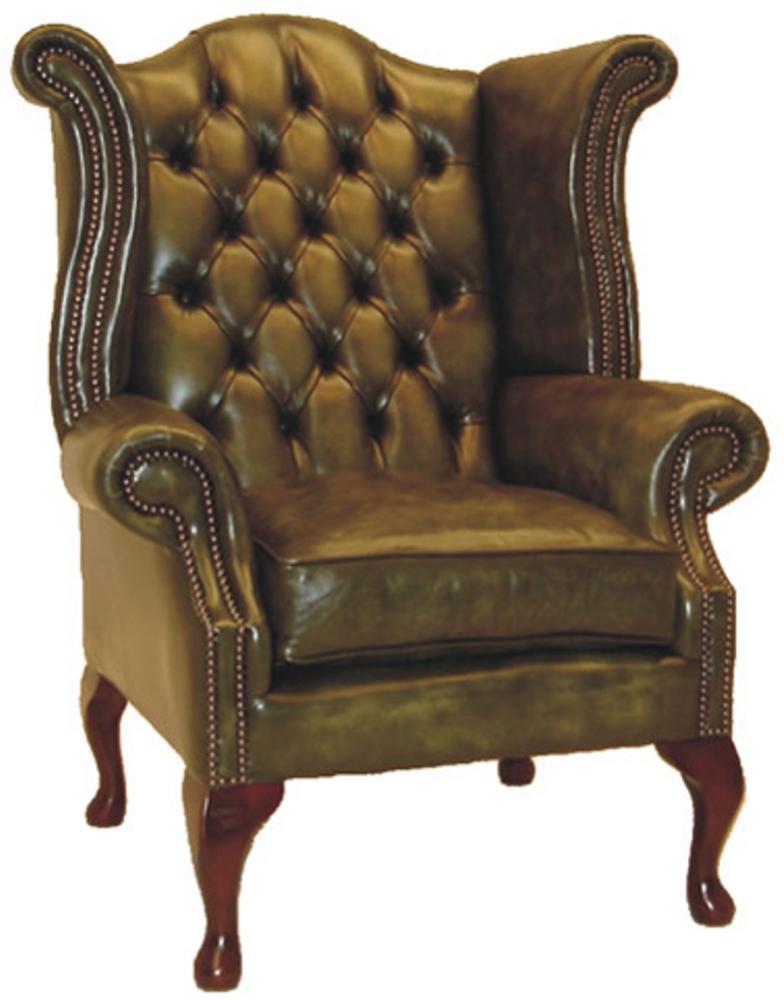 Casa Padrino Echtleder Sessel Vintage Grün - Luxus Wohnzimmer Ohrensessel Möbel Leder Sessel Bild 1