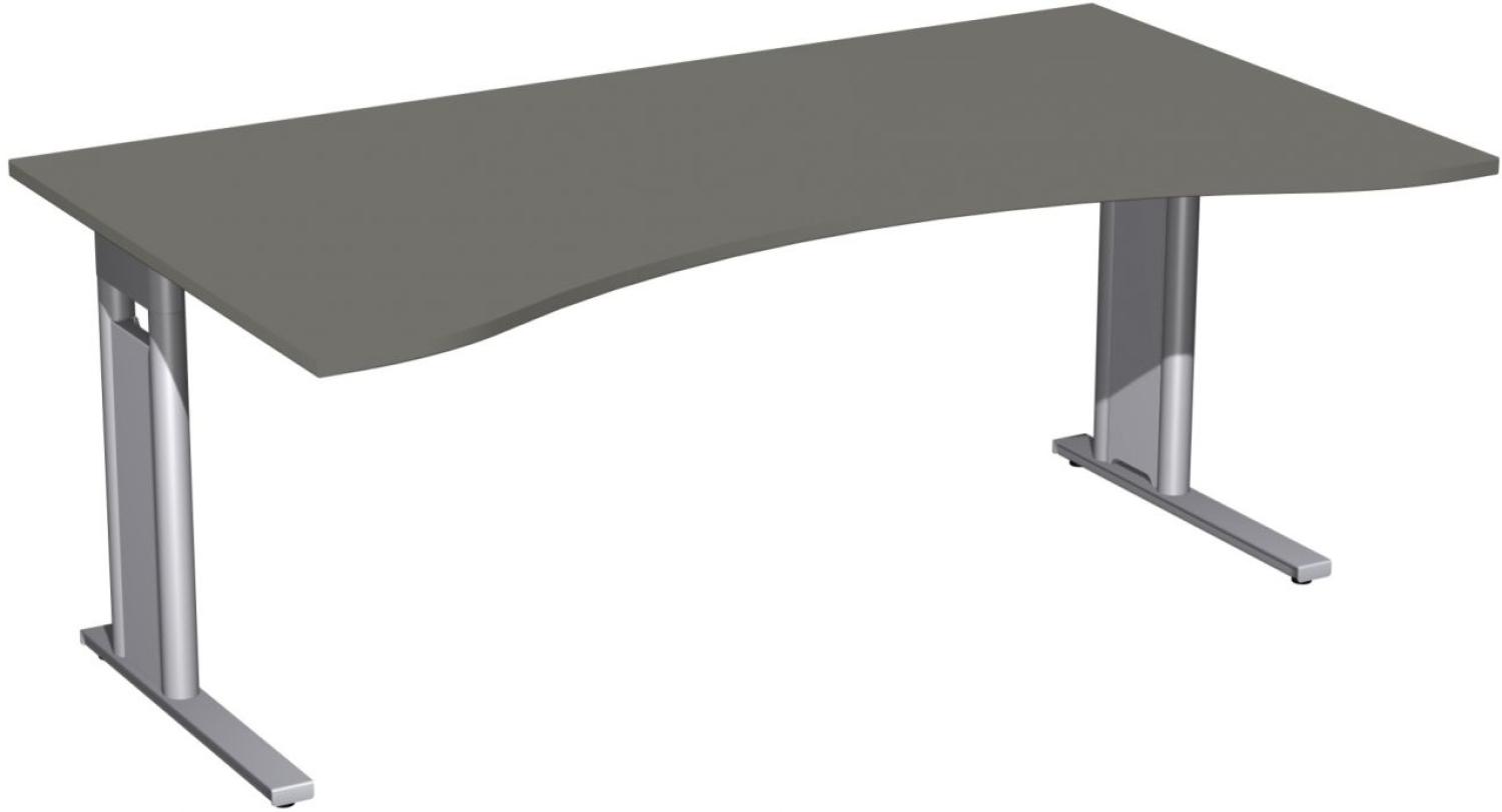 Schreibtisch 'C Fuß Pro' Ergonomieform, feste Höhe 180x100cm, Graphit / Silber Bild 1