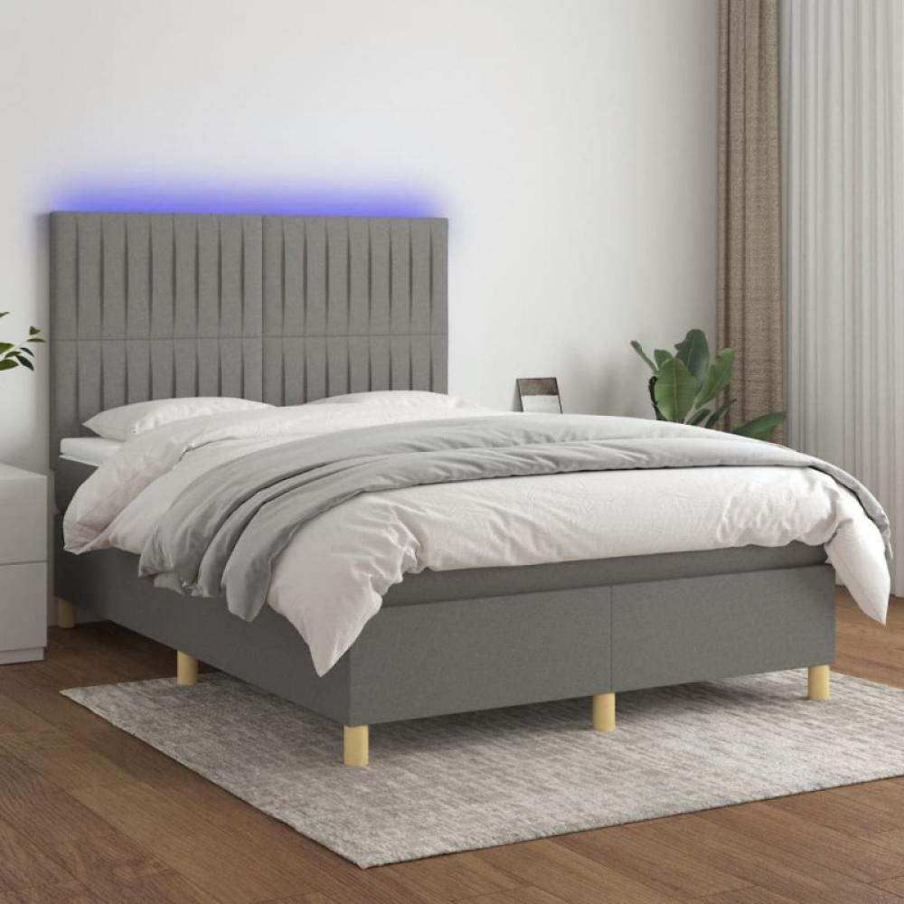 vidaXL Boxspringbett mit Matratze & LED Dunkelgrau 140x190 cm Stoff Bild 1