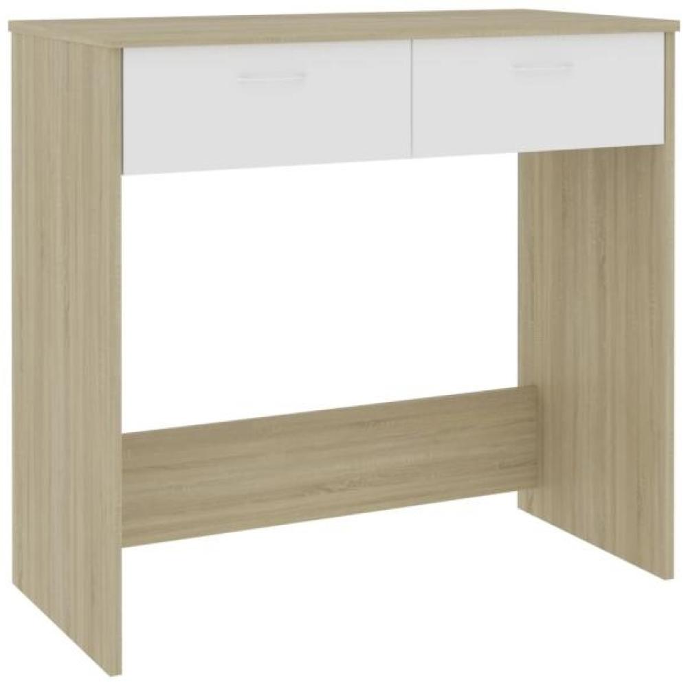 Schreibtisch, Spanplatte Weiß/ Sonoma-Eiche, 80 × 40 × 75 cm Bild 1