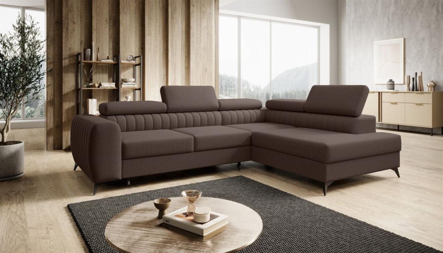 Ecksofa Schlafsofa Sofa FARGO in Stoff Vogue Braun Ottomane Rechts Bild 1