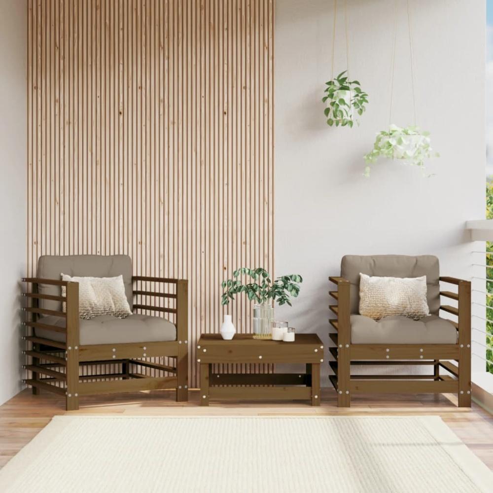 vidaXL Gartenstühle mit Kissen 2 Stk. Honigbraun Massivholz Kiefer Bild 1
