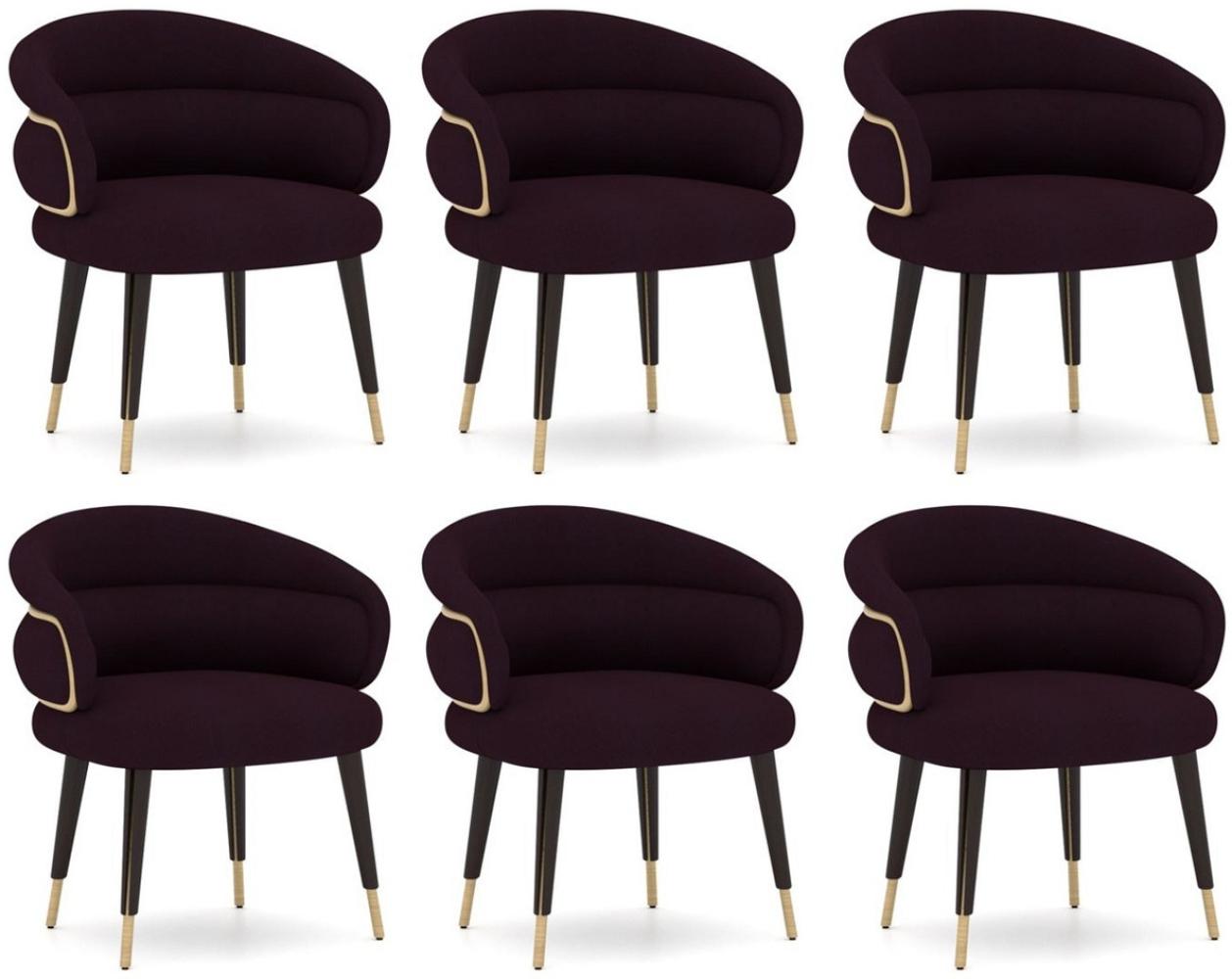 Casa Padrino Luxus Esszimmer Stuhl 6er Set Lila / Schwarz / Beige - Küchen Stühle mit Armlehnen - Esszimmer Möbel - Restaurant Möbel - Hotel Möbel - Luxus Möbel Bild 1