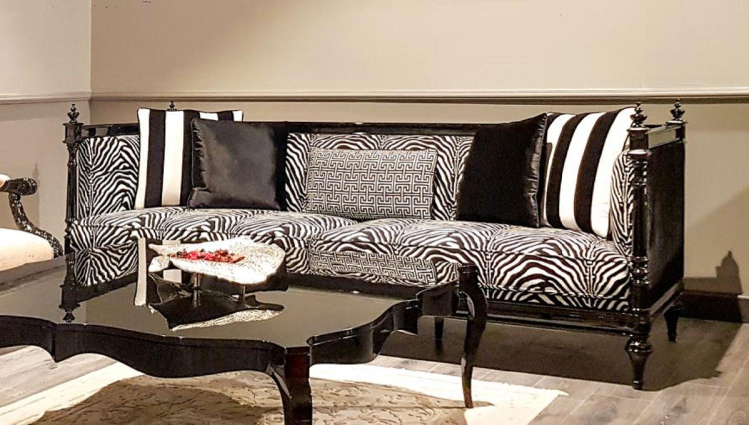 Casa Padrino Luxus Barock Sofa Zebra / Schwarz - Handgefertigtes Wohnzimmer Sofa im Barockstil Bild 1