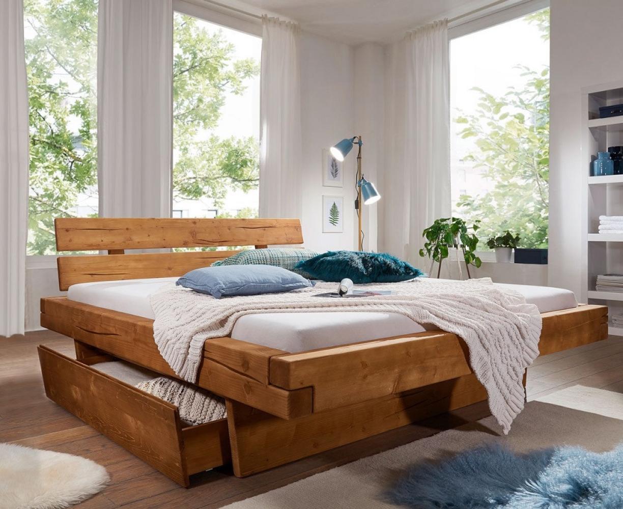 Balkenbett mit Bettkästen 'Melissa' 160x200cm Fichte gebeizt BE-0285 Bild 1