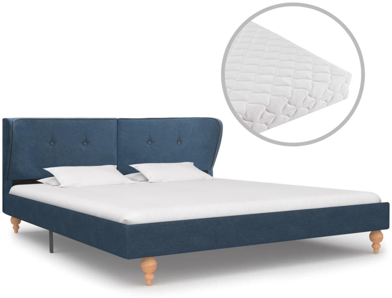 vidaXL Bett mit Matratze Blau Stoff 180 x 200 cm Bild 1