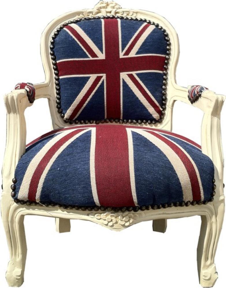 Casa Padrino Barock Kinder Stuhl Union Jack/Creme - Armlehnstuhl Bild 1