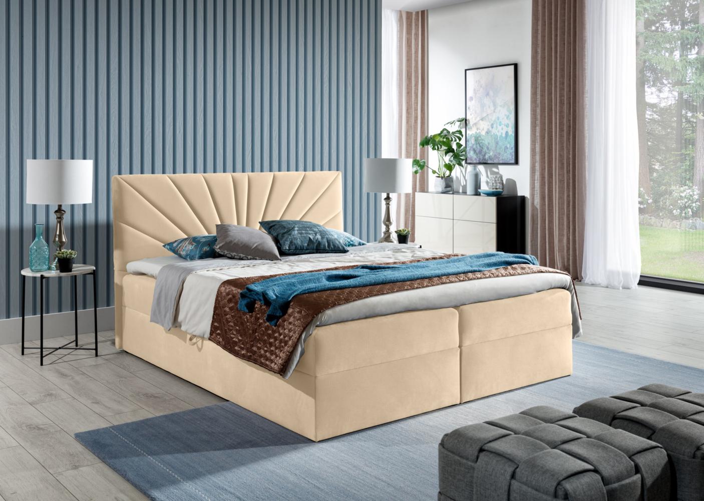 Stylefy Zenturio Boxspringbett 120x200 cm Velours ROYAL VELVET Beige Bild 1