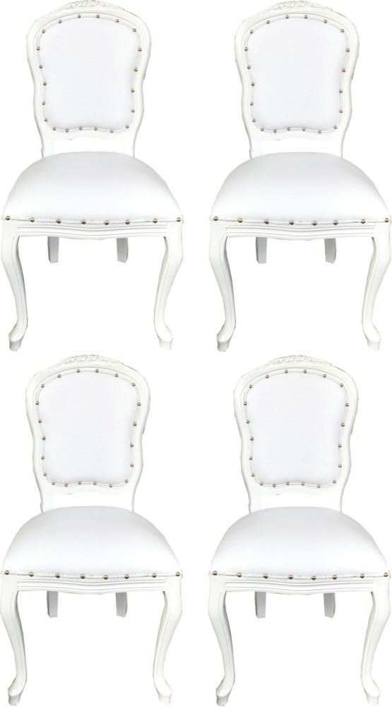 Casa Padrino Luxus Barock Esszimmer Set Weiß / Weiß 55 x 54 x H. 103 cm - 4 handgefertigte Esszimmerstühle mit Kunstleder - Barock Esszimmermöbel Bild 1