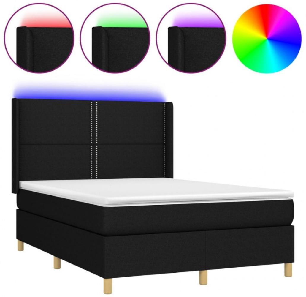 Boxspringbett mit Matratze & LED Schwarz 140x190 cm Stoff (Farbe: Schwarz) Bild 1