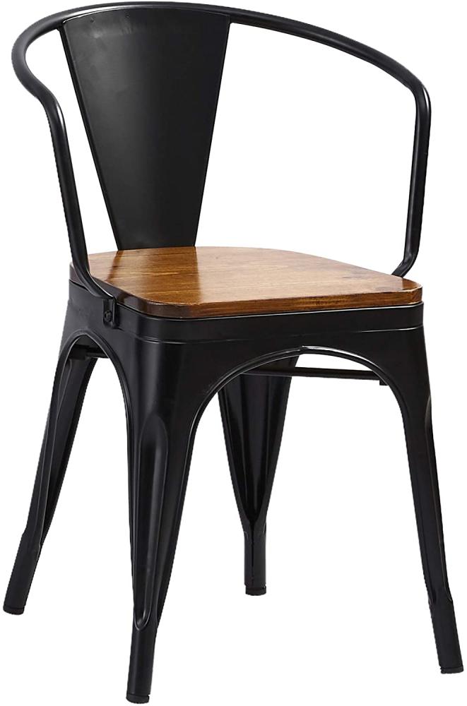 Esszimmerstuhl Metallstuhl stapelbar schwarz matt Sitz Pinienholz LENA 524028 Bild 1
