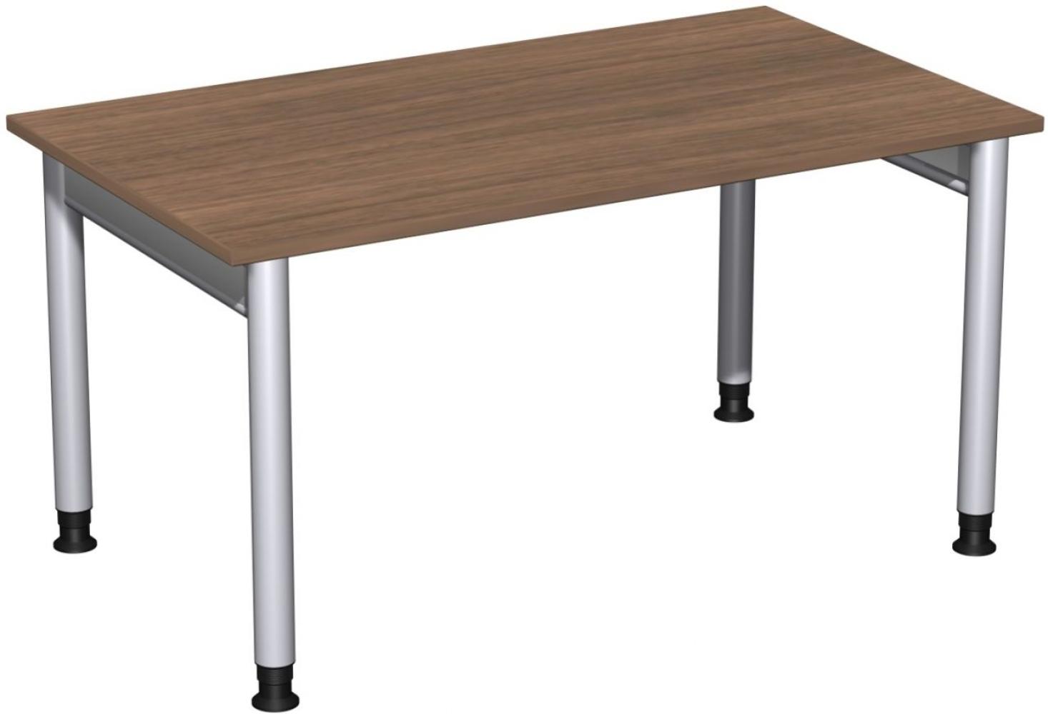 Schreibtisch '4 Fuß Pro' höhenverstellbar, 140x80cm, Nussbaum / Silber Bild 1