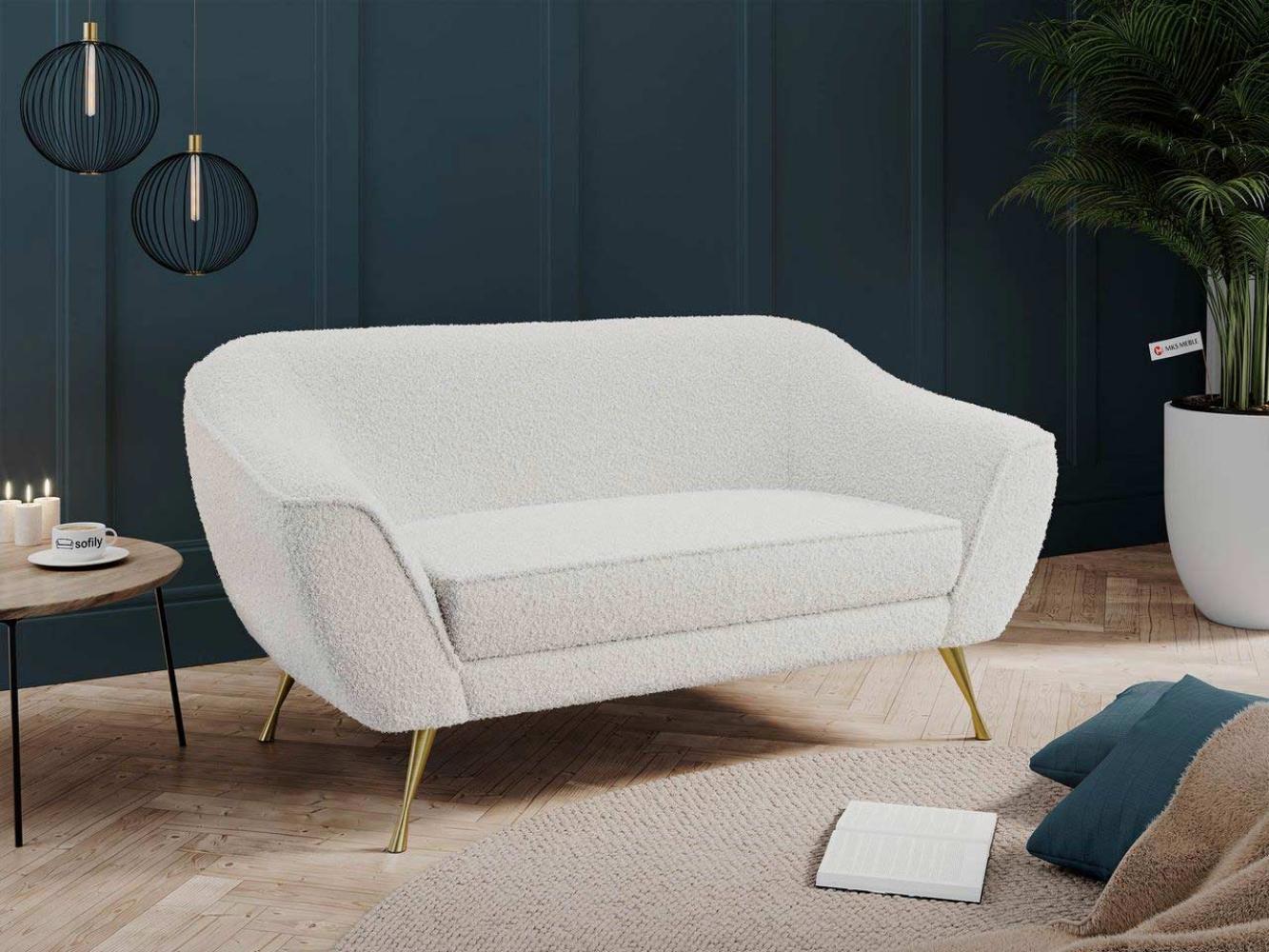 Klassisches Sofa aus Bouclé-Stoff mit goldenen Beinen - BUKLI - 2 Sitzer - Weiß Boucle Bild 1