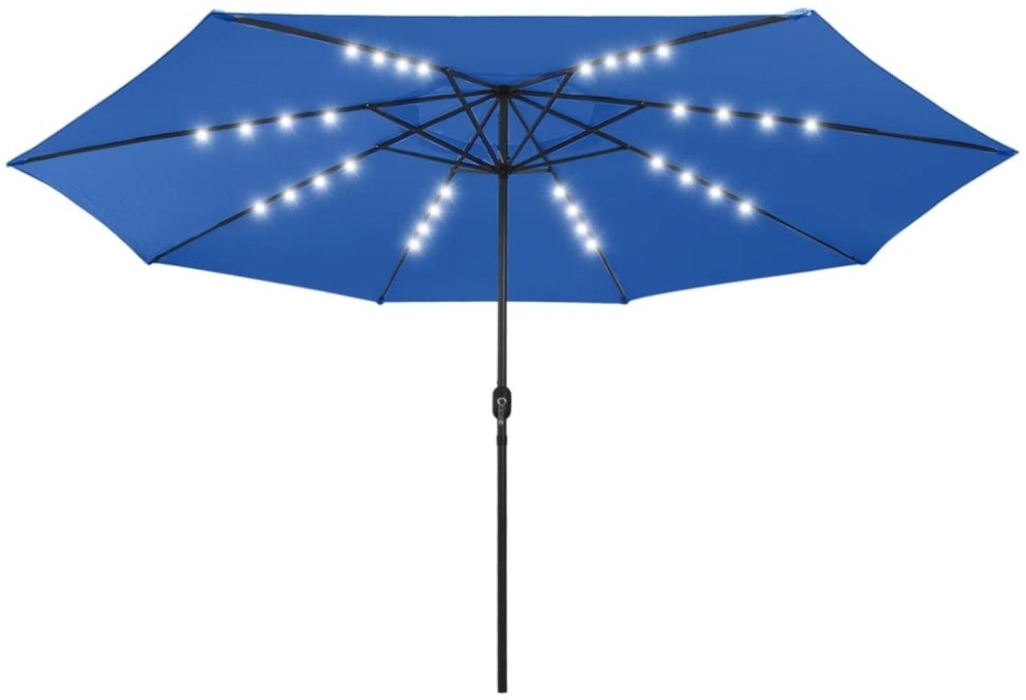 Sonnenschirm mit LED-Leuchten und Metallmast 400 cm Azurblau Bild 1
