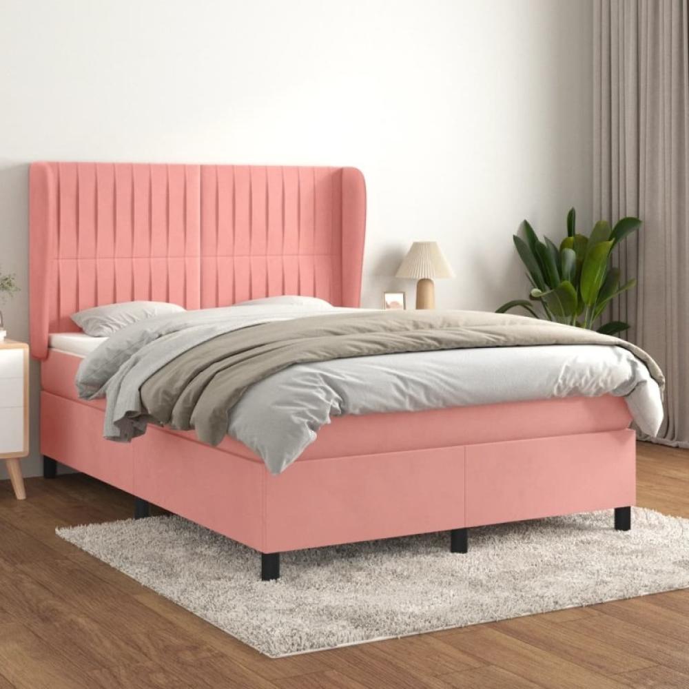 Boxspringbett mit Matratze Rosa 140x190 cm Samt (Farbe: Rosa) Bild 1