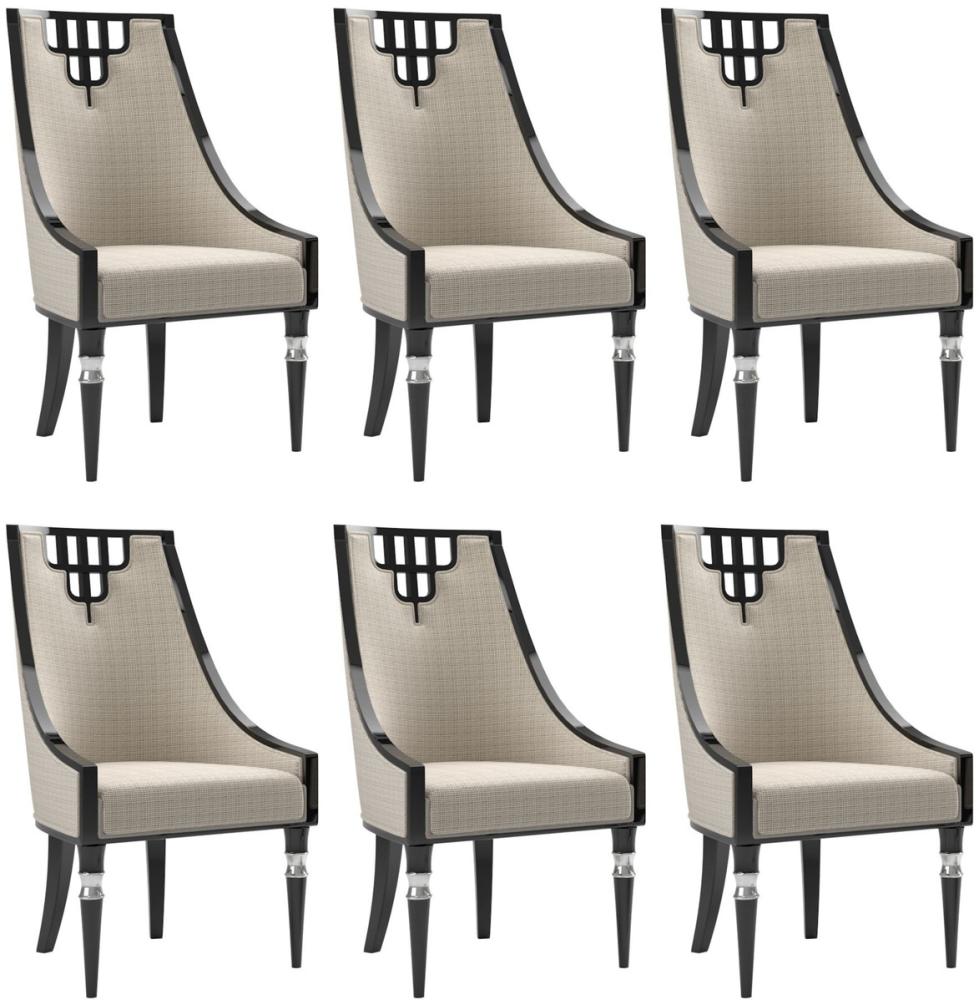 Casa Padrino Luxus Art Deco Esszimmer Stuhl Set Beige / Schwarz / Silber 55 x 55 x H. 105 cm - Edles Küchen Stühle 6er Set - Art Deco Esszimmer Möbel Bild 1