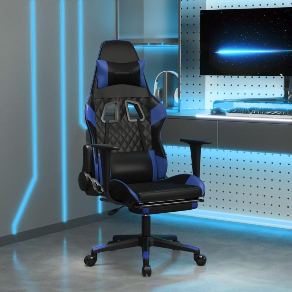 Gaming-Stuhl mit Massage & Fußstütze Schwarz & Blau Kunstleder Bild 1