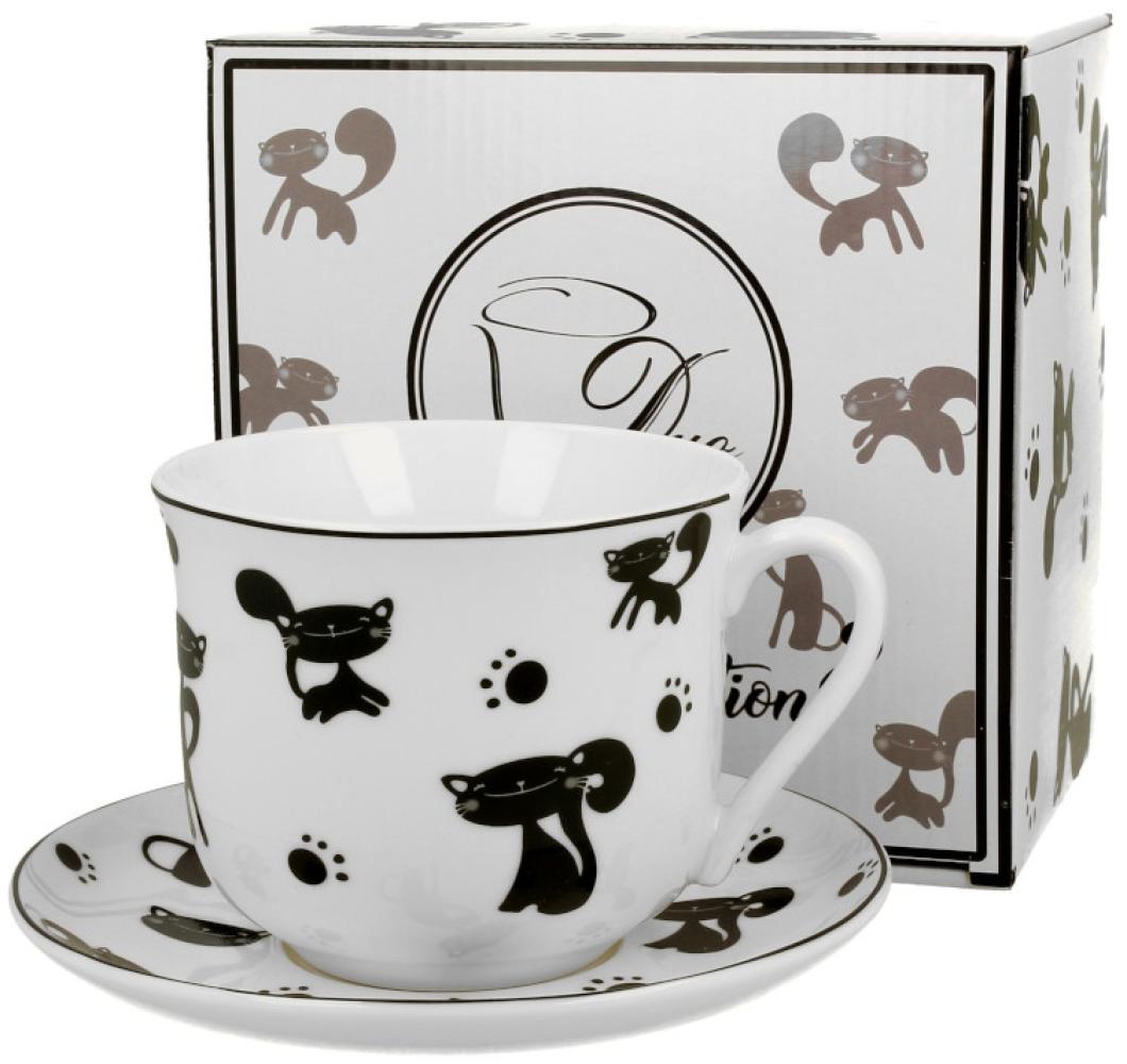 DUO ANIMALS Jumbobecher 470 ml BLACK CATS mit Untertasse, New Bone China Porzellan Bild 1