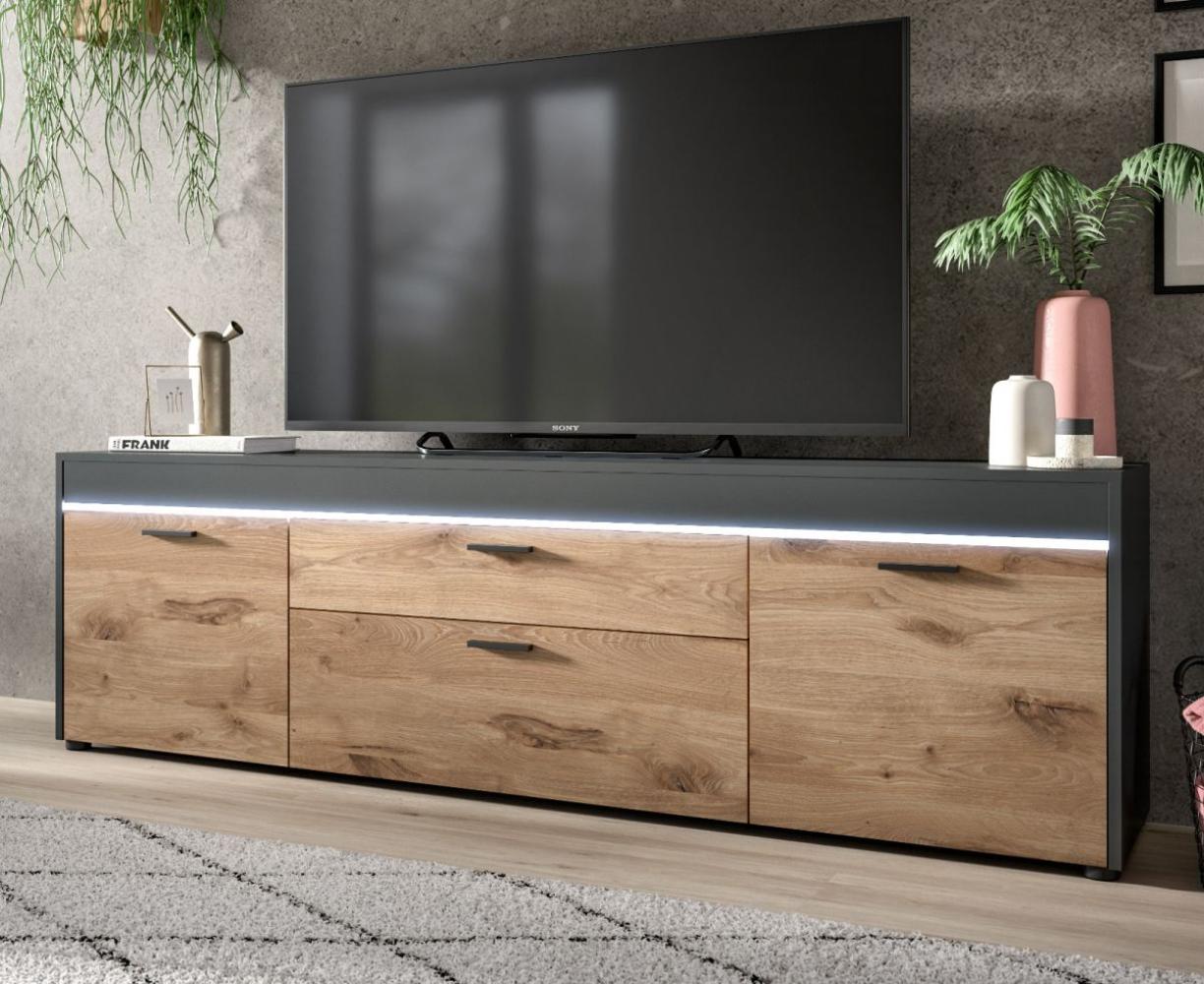TV-Lowboard Danio in grau und Eiche mit LED 185 cm Bild 1