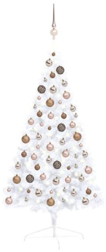 vidaXL Künstlicher Halber Weihnachtsbaum mit LEDs & Kugeln Weiß 120 cm, Mit Beleuchtung [3077568] Bild 1