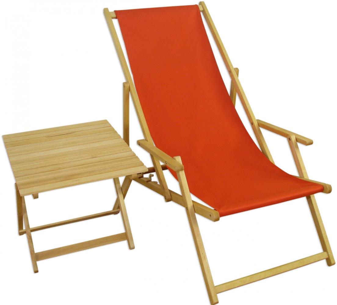 Gartenliege Buche terracotta Liegestuhl Tisch Deckchair Holz Sonnenliege Relaxliege 10-309NT Bild 1