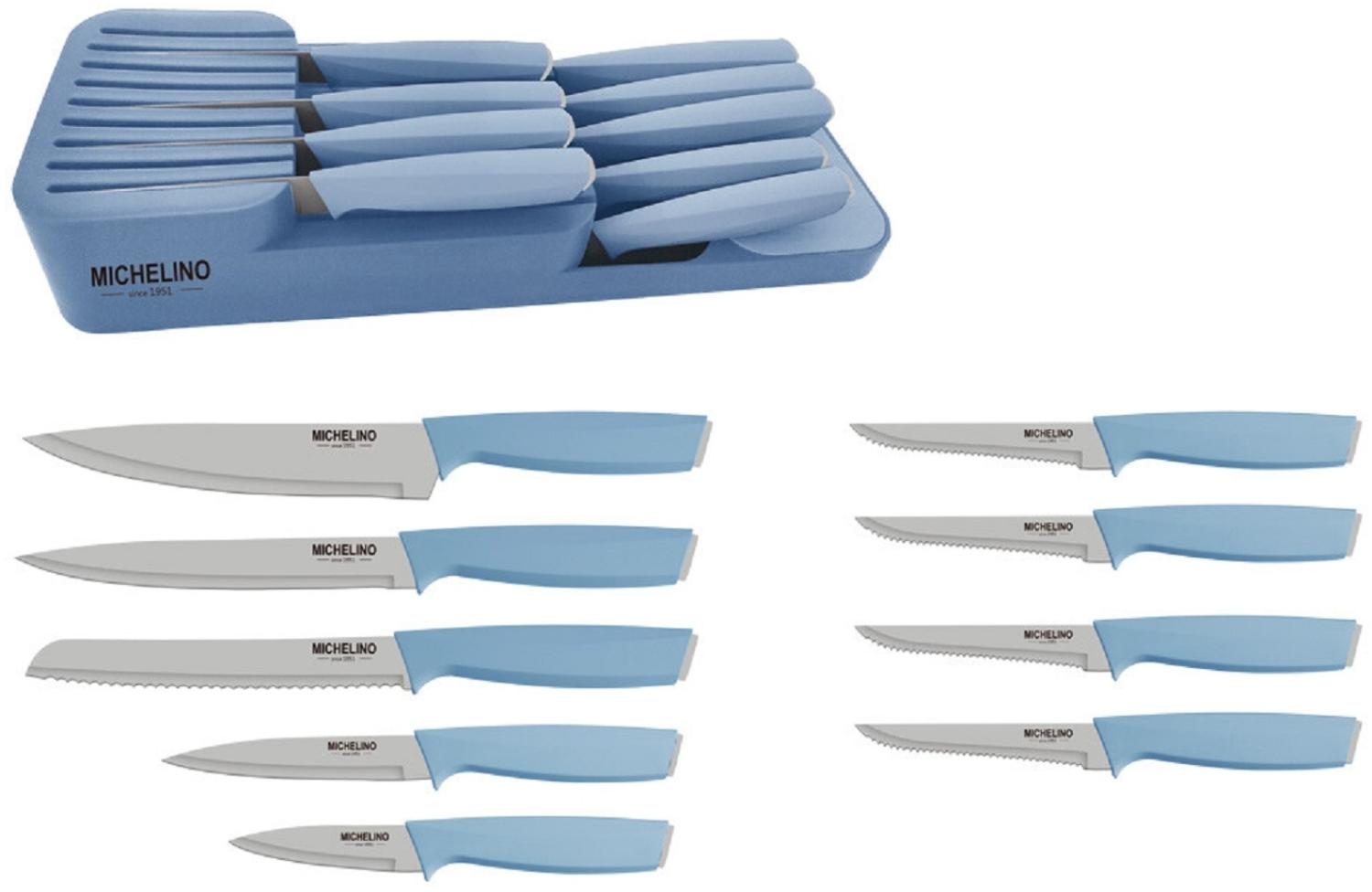 MICHELINO Praktisches 10-teiliges Messerorganizer-Set: Serie Alythia für geordnete Küchen Blau Bild 1