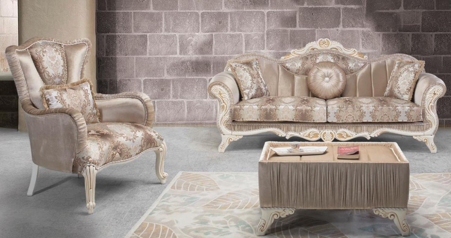 Casa Padrino Luxus Barock Wohnzimmer Set Beige / Weiß / Gold - 2 Sofas & 2 Sessel & 1 Beistelltisch - Prunkvolle Wohnzimmer Möbel im Barockstil Bild 1