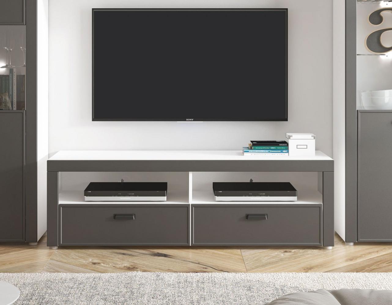 Lowboard "Modena" TV-Unterschrank 152cm weiß MDF graphit matt Bild 1