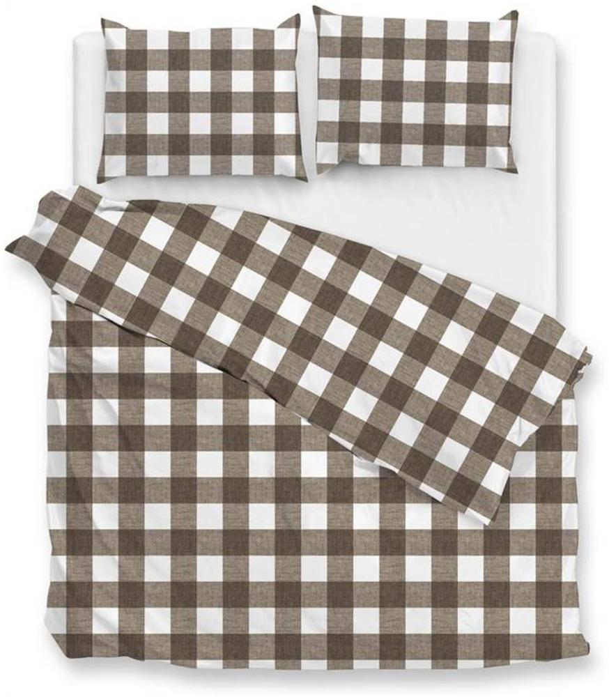 Zo! Home Cotton Bettwäsche 155x220 Quattro di Lino Palm Taupe weiß Karo Bild 1