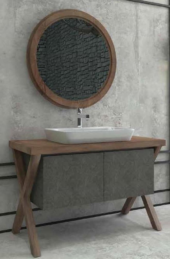 Casa Padrino Luxus Badezimmer Set Dunkelbraun / Dunkelgrau - 1 Waschtisch mit 2 Türen und 1 Waschbecken und 1 Wandspiegel - Luxus Kollektion Bild 1