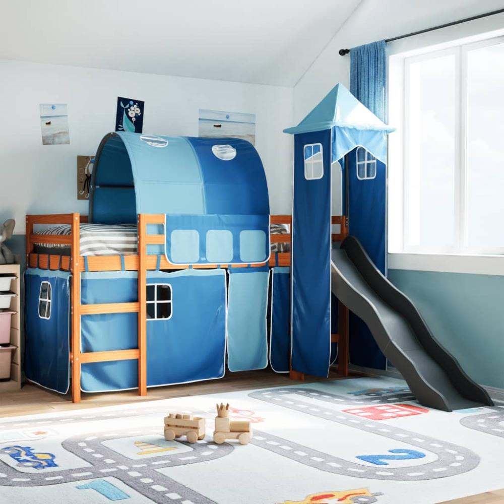 Kinderhochbett mit Turm Blau 90x190 cm Massivholz Kiefer 3309171 Bild 1