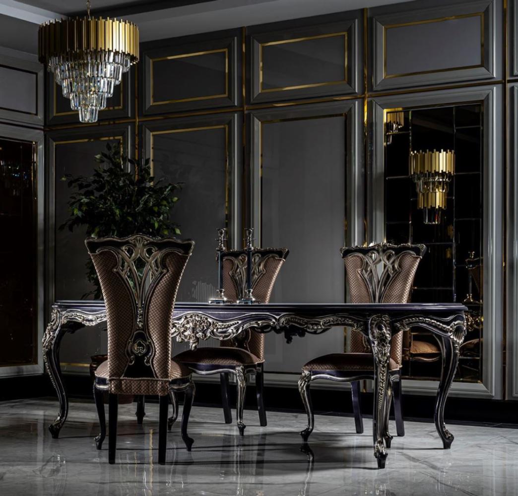 Casa Padrino Luxus Barock Esszimmer Set Weiß / Lila / Gold - 1 Esstisch & 6 Esszimmerstühle - Prunkvolle Barock Esszimmer Möbel Bild 1