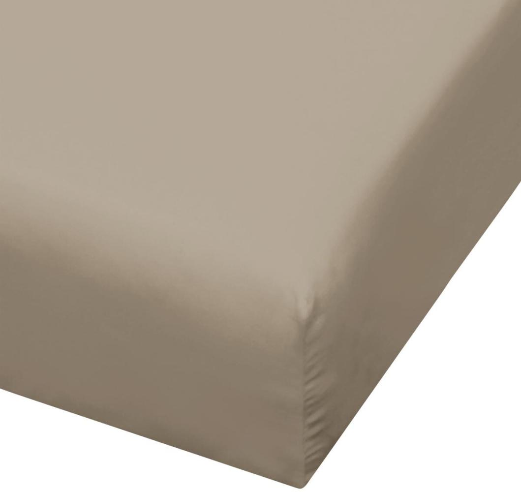 Traumschlaf Boxspring Zwirn Jersey Spannbettlaken Premium|90x190 - 100x220 cm| taupe Bild 1