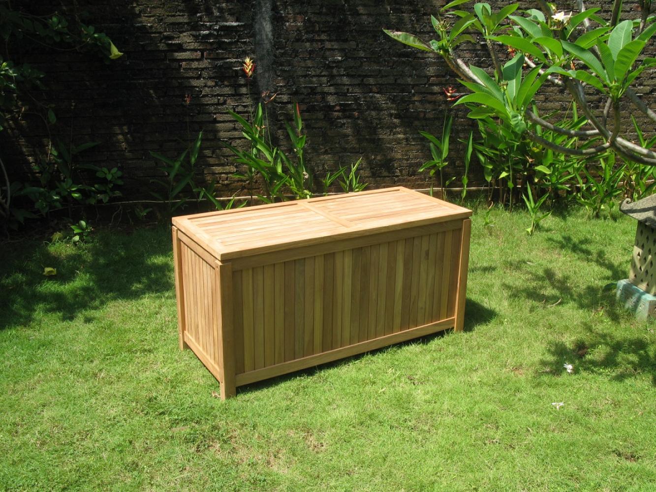 Premium Teak Gartenbox Teakbox Gartenablage Teakholz geschlossene Lattung klein Bild 1