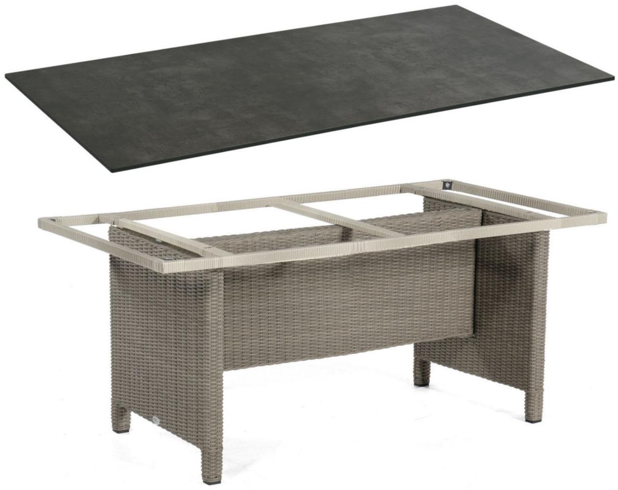 Sonnenpartner Gartentisch Base 160x90 cm Polyrattan stone-grey Tischsystem Tischplatte Compact HPL Shiplap-Pinie 80051001 Bild 1