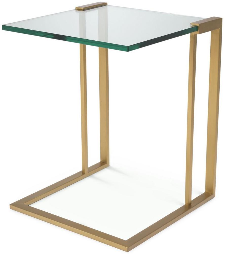 Casa Padrino Luxus Beistelltisch Messingfarben 45 x 45,5 x H. 56,5 cm - Edelstahl Tisch mit Glasplatte - Luxus Wohnzimmer Möbel Bild 1