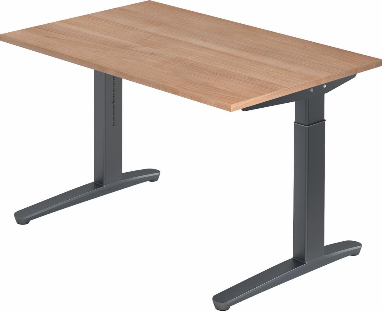 bümö® Design Schreibtisch XB-Serie höhenverstellbar, Tischplatte 120 x 80 cm in Nussbaum, Gestell in graphit Bild 1